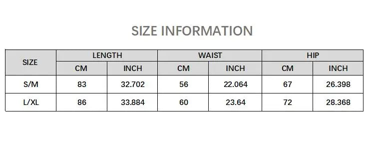 Size chart for KiKis High Waist Push Up Seamless Leggings showing length waist and hip measurements in cm and inches