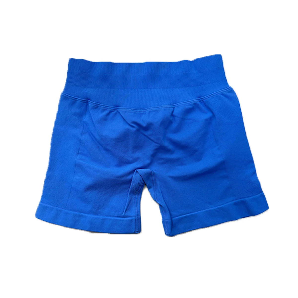 KiKis blue high waist gym shorts for women with a wide elastic waistband and stretchy fabric