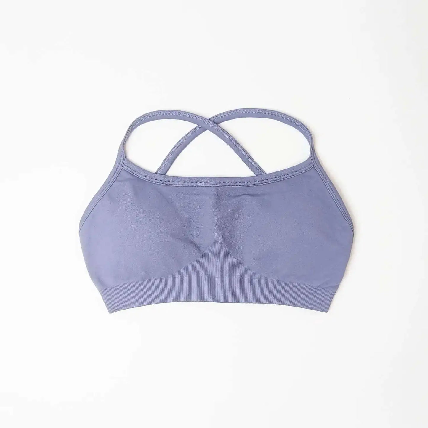 KiKis seamless sports bra for women in light purple with crisscross back straps