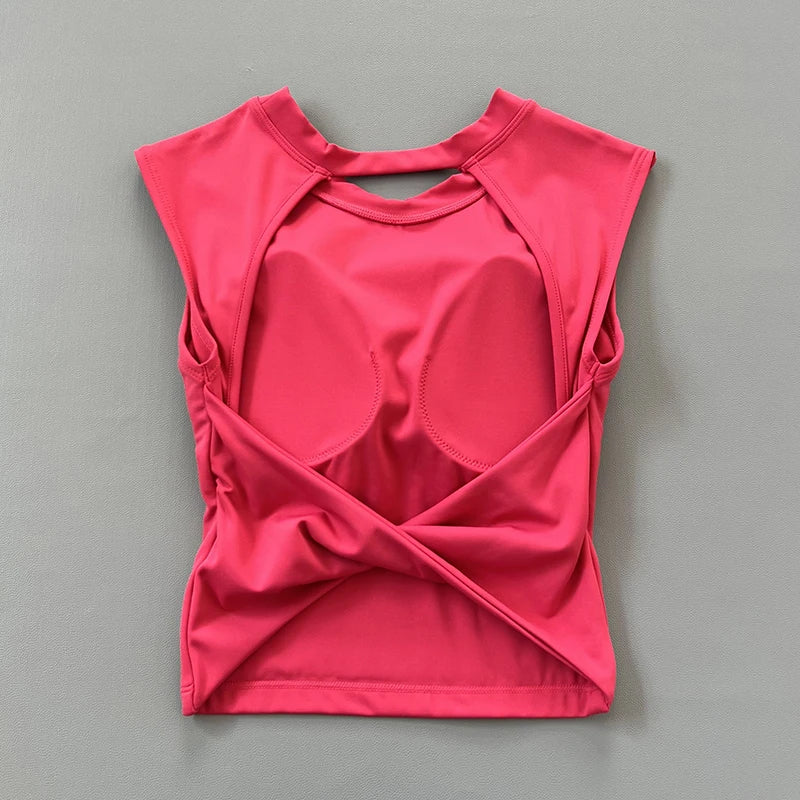 Women's Backless Sports Tank Top - Pink Activewear