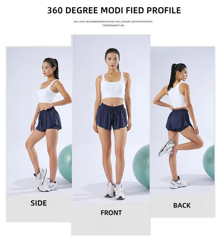 KiKis navy blue yoga running skirt shorts for women modeled front side and back views