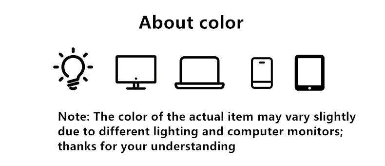 Disclaimer note about slight color variations due to lighting and monitor differences