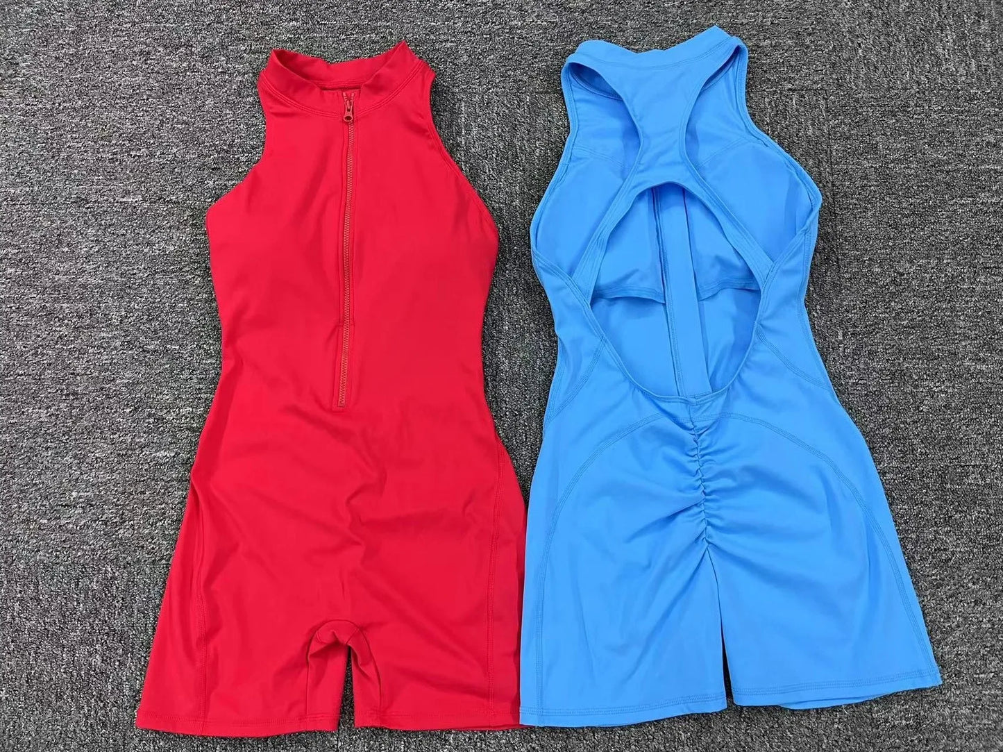 Sleeveless Workout Romper with Open Back Design