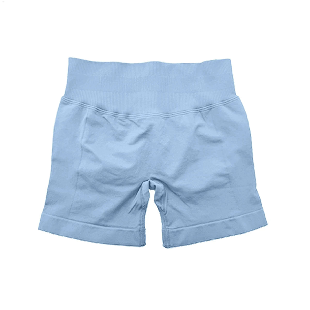KiKis light blue high waist gym shorts for women with wide waistband and snug fit