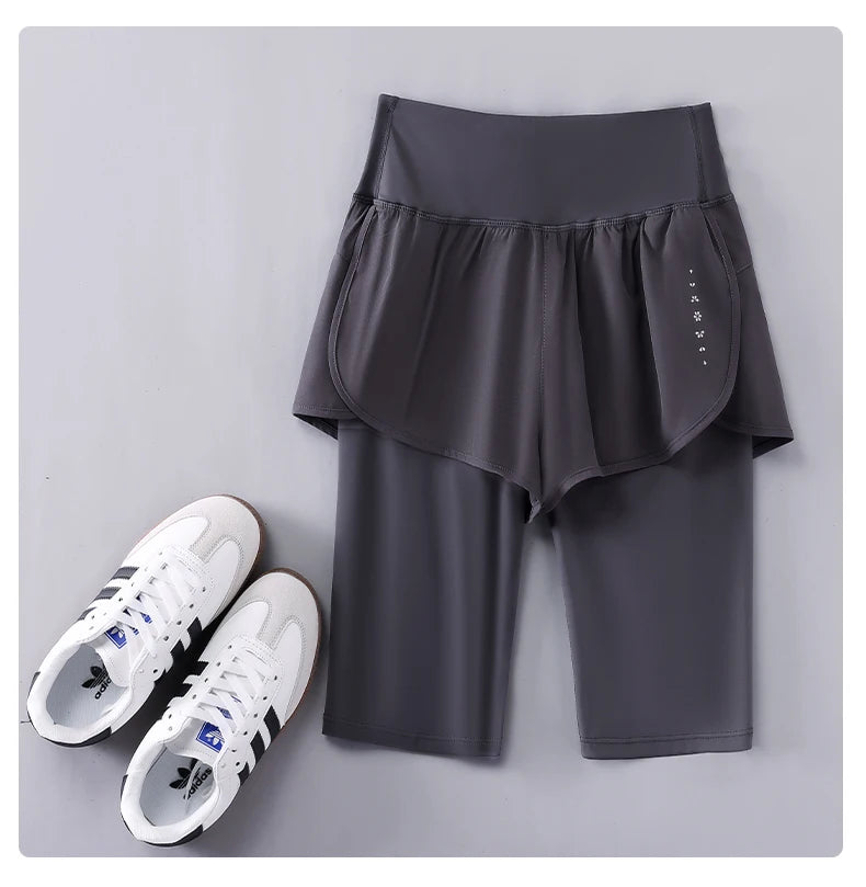 DRUR Yoga Shorts Women Summer Five-Quarter Athletic Shorts Elastic Waist Running Workout Short Leggings For Ladies Sport Shorts