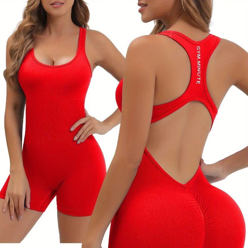 Women's Workout Jumpsuit - Pink Stretchy Activewear