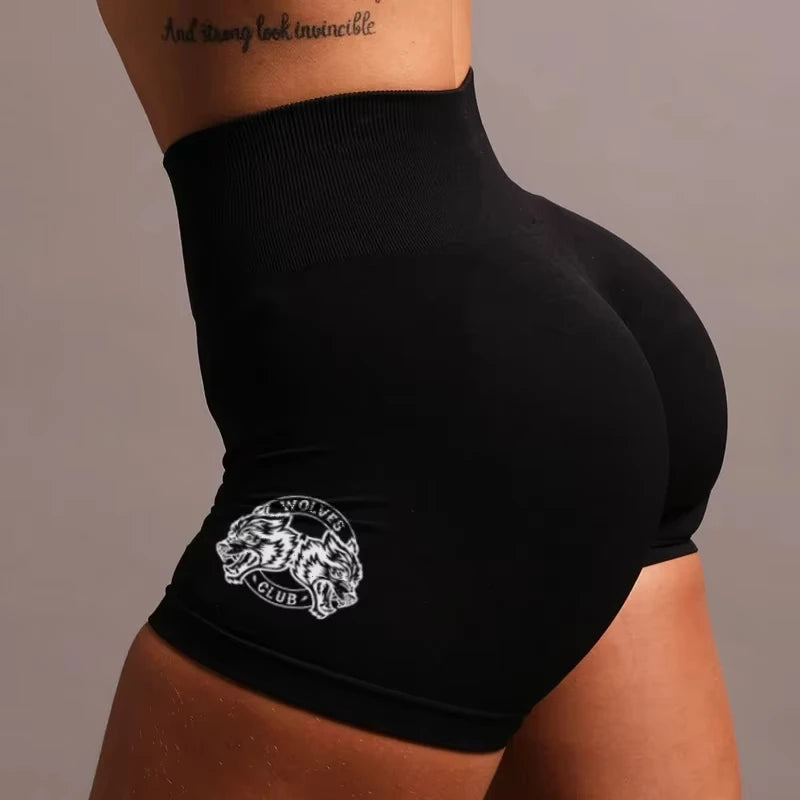 Women's Shorts Fitness Gym Stretch Pants Sportswear High-waisted Sportswear Women's Bodybuilding Fitness Yoga Shorts Wolf Print