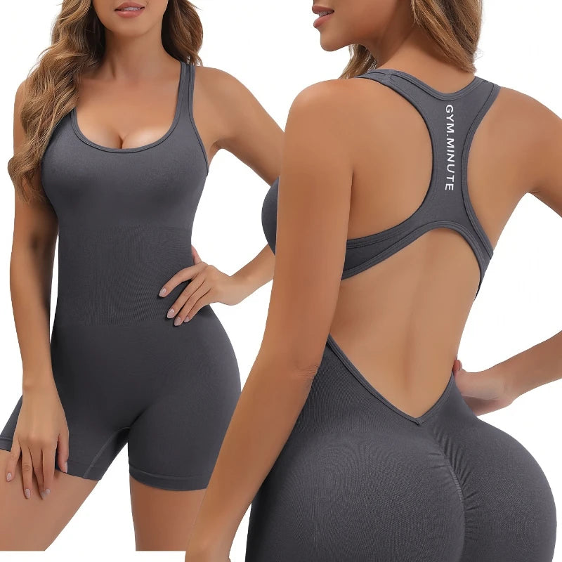 Women's Workout Jumpsuit - Pink Stretchy Activewear