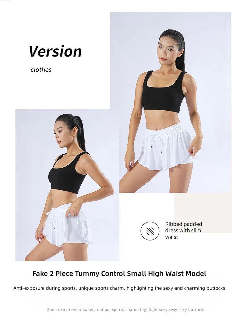 KiKis yoga running skirt shorts for women in white with ribbed padded dress and slim waist design