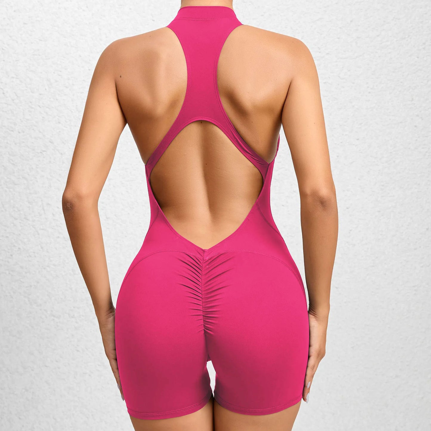 Sleeveless Workout Romper with Open Back Design