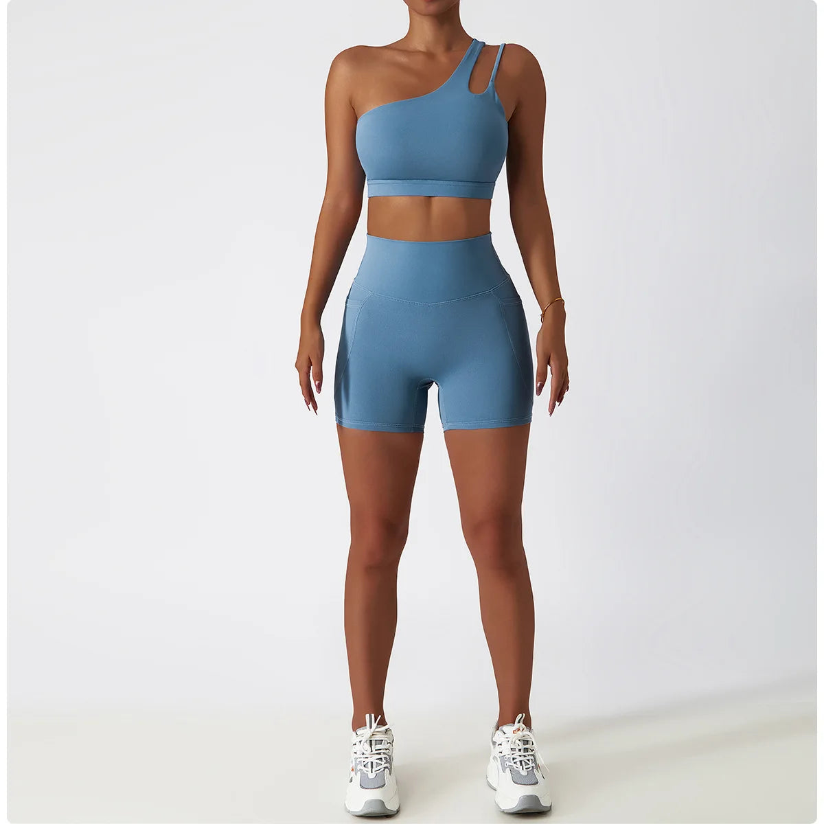 One Shoulder Sports Bra and Leggings Set