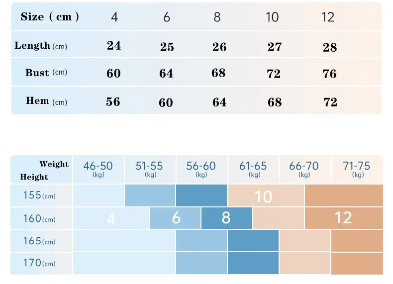 KiKis size chart showing measurements and weight height guide for padded front twist sports bra