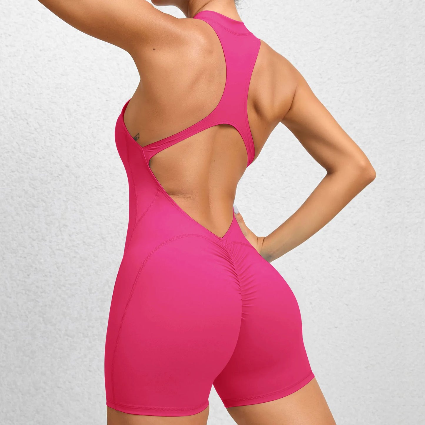 Sleeveless Workout Romper with Open Back Design