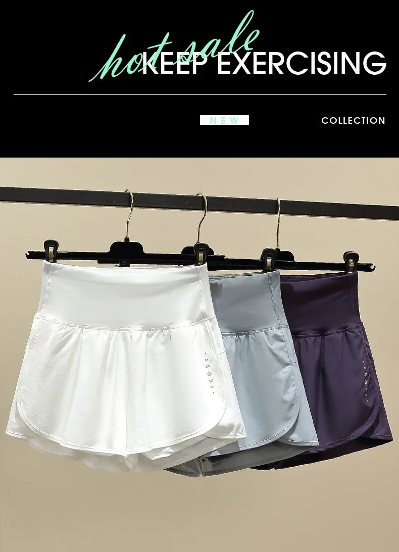 DRUR Women Yoga Shorts High Waist Double Layer Running Gym Shorts With Pocket Summer Sportswear Fitness Clothes Jogger Short New