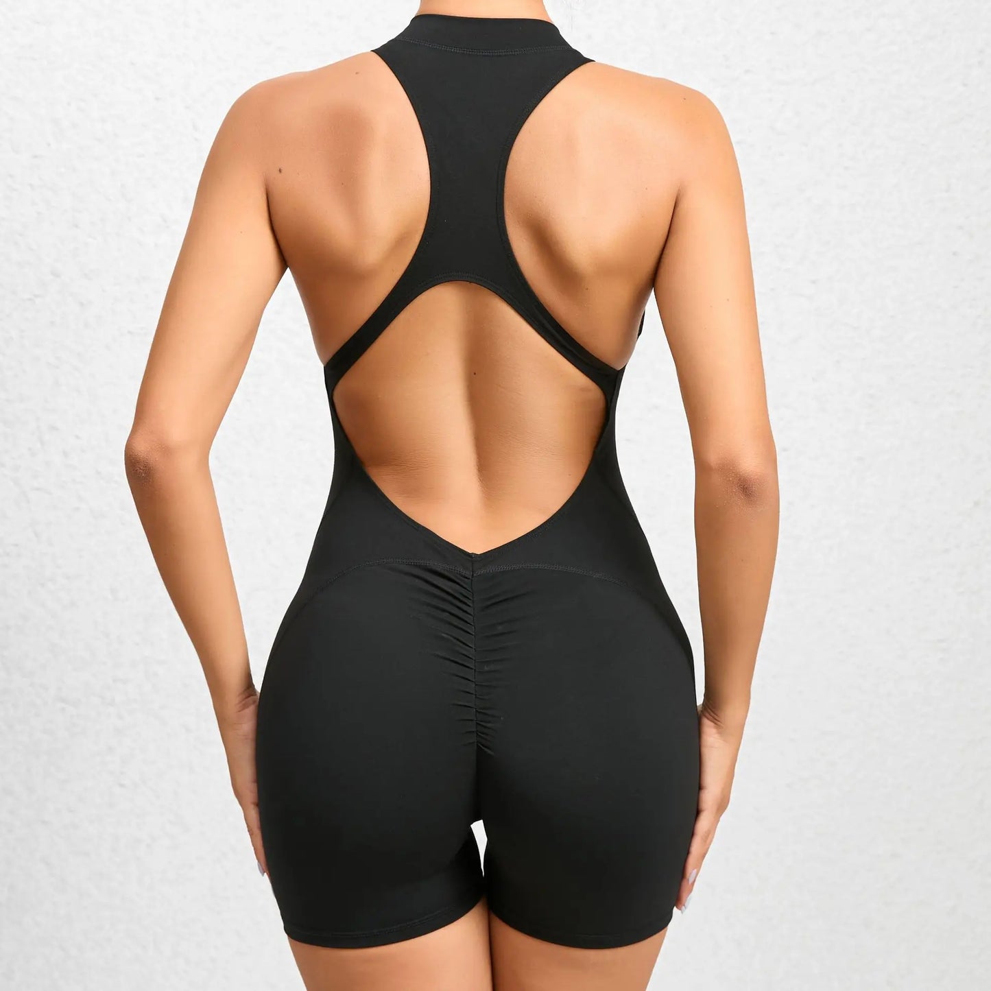 Sleeveless Workout Romper with Open Back Design