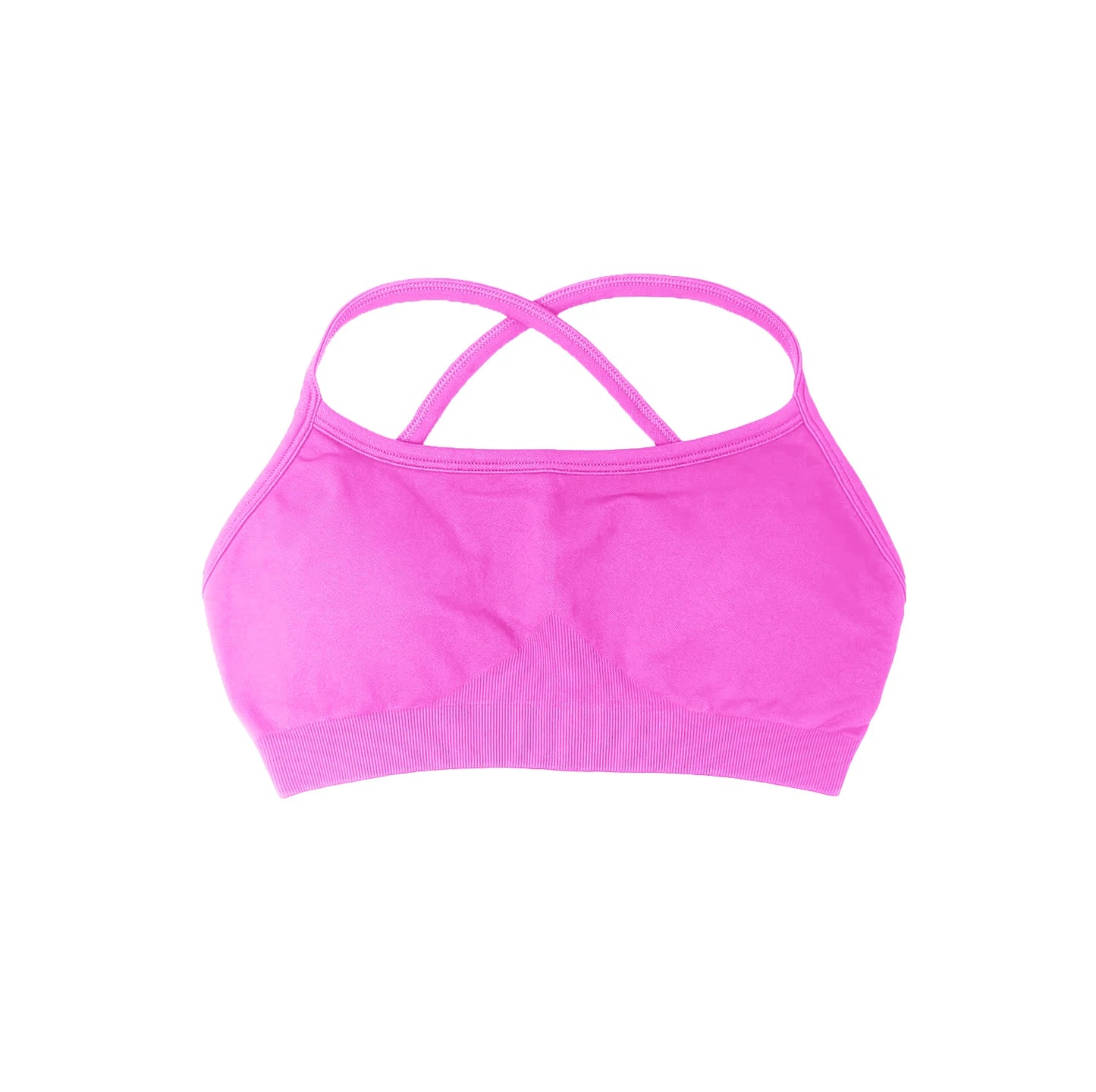 KiKis pink seamless sports bra for women with crossed back straps for comfortable support