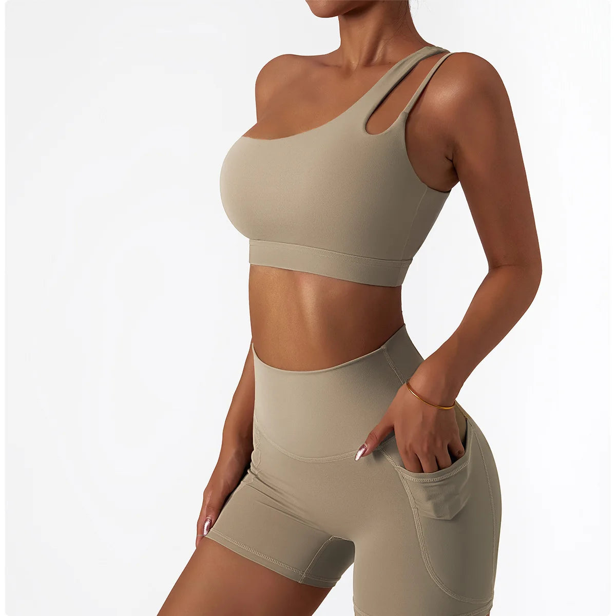 One Shoulder Sports Bra and Leggings Set