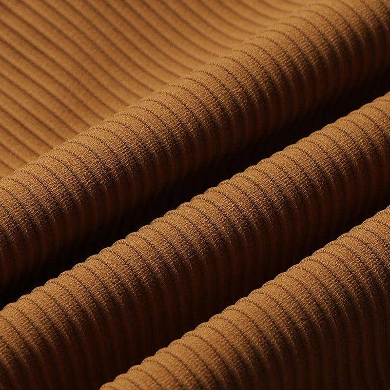 Close-up of brown ribbed fabric texture used in Women's High Waist Cycling Shorts SOISOU Rib Fabric