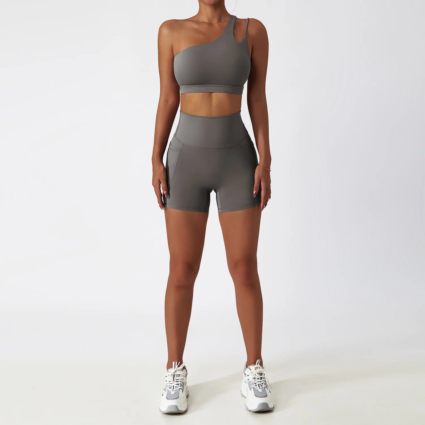 One Shoulder Sports Bra and Leggings Set