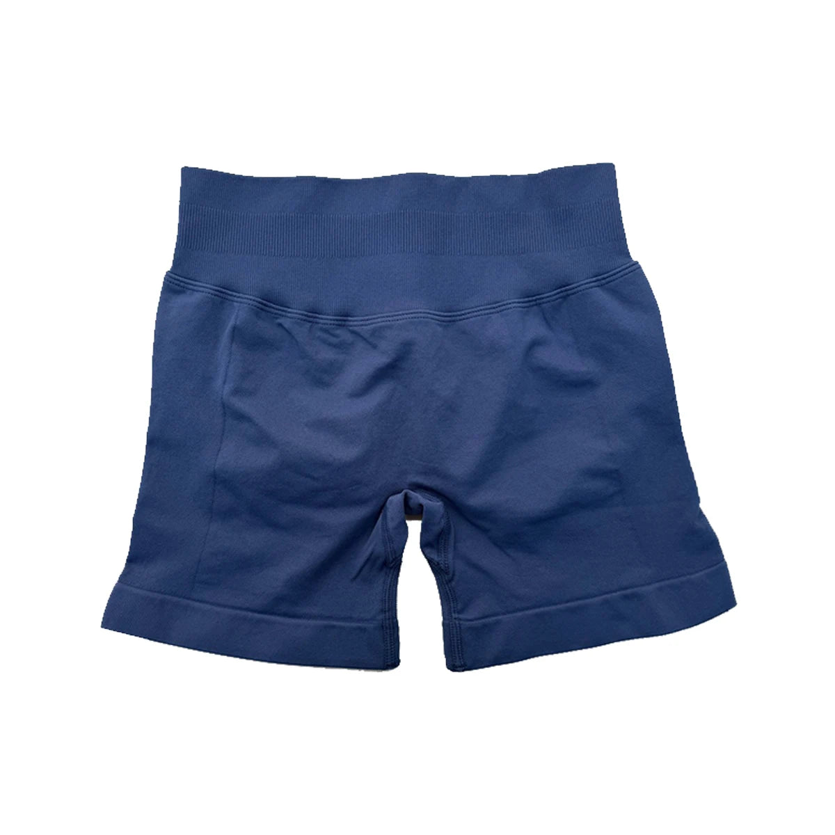 KiKis navy blue high waist gym shorts for women with stretchy waistband and seamless design