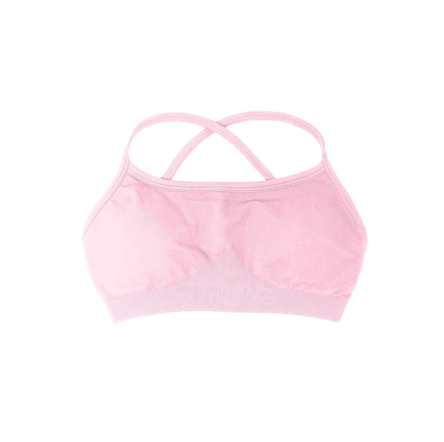 KiKis seamless sports bra for women in light pink with crossed back straps