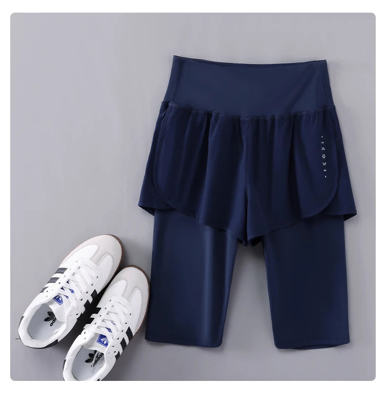 DRUR Yoga Shorts Women Summer Five-Quarter Athletic Shorts Elastic Waist Running Workout Short Leggings For Ladies Sport Shorts