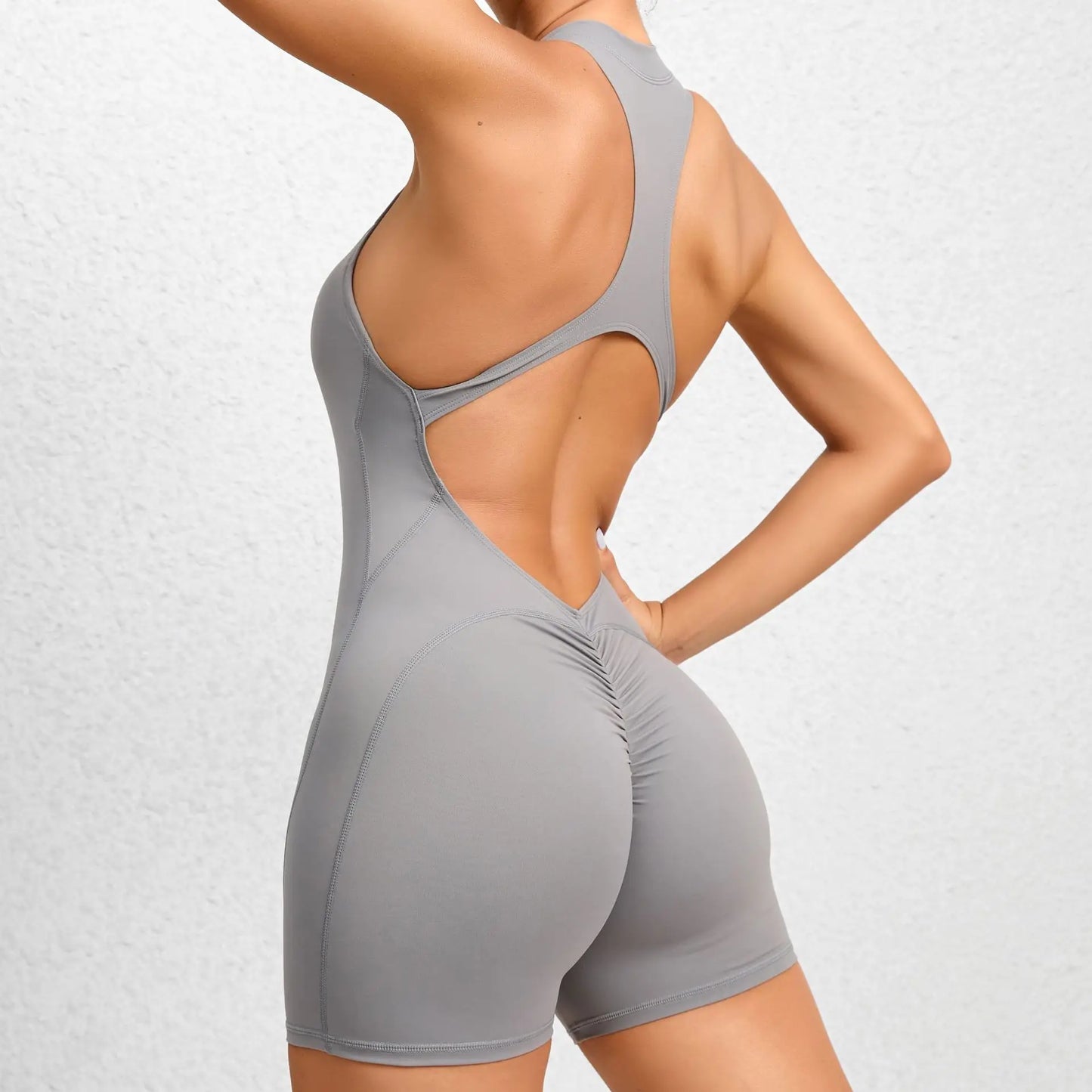 Sleeveless Workout Romper with Open Back Design