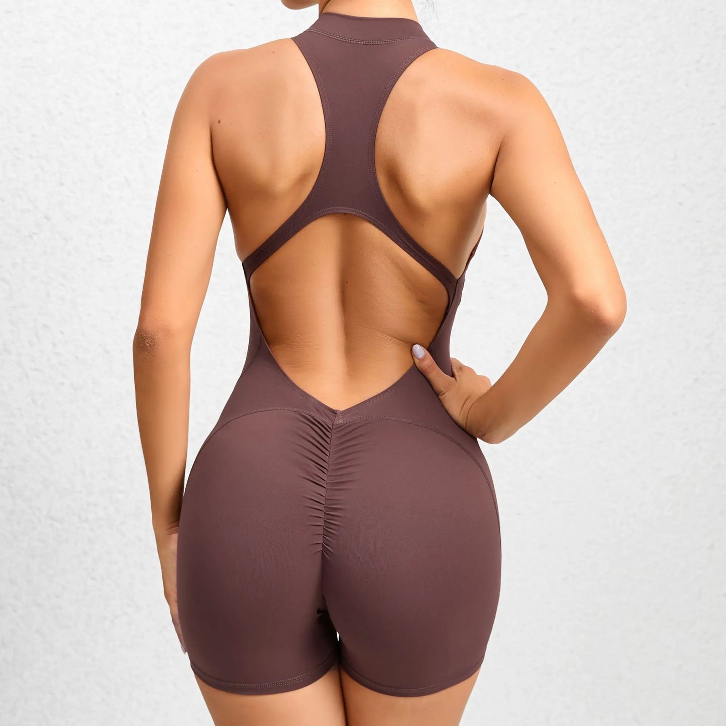 Sleeveless Workout Romper with Open Back Design