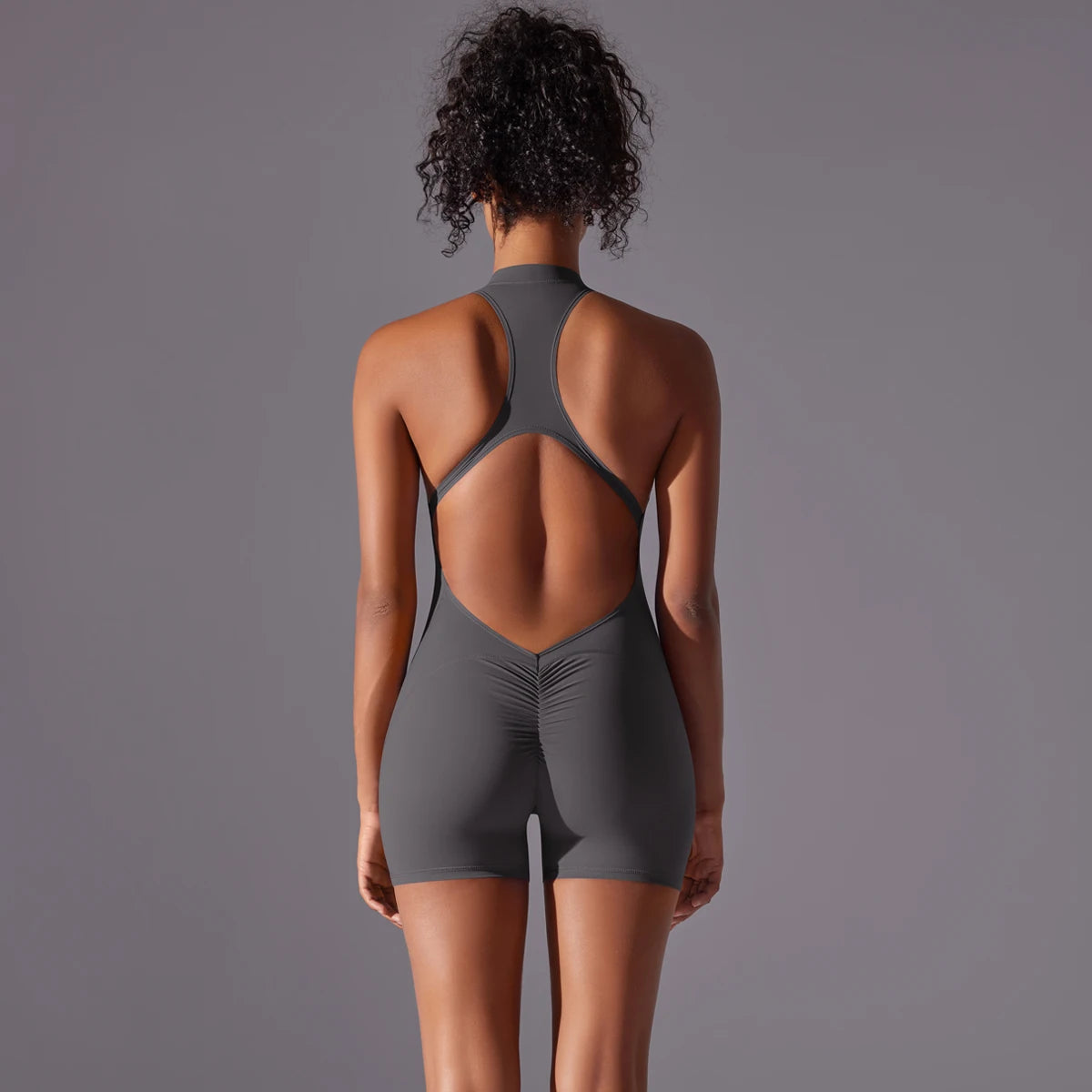 Backless Gym Bodysuit for Women with Zipper