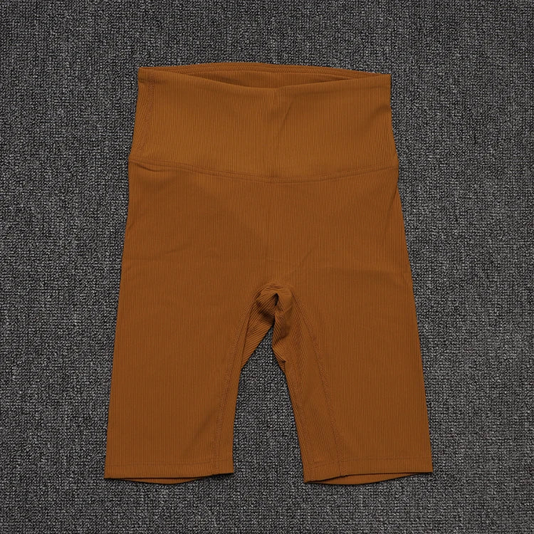 Women's High Waist Cycling Shorts SOISOU Rib Fabric in brown with a ribbed texture and comfortable fit