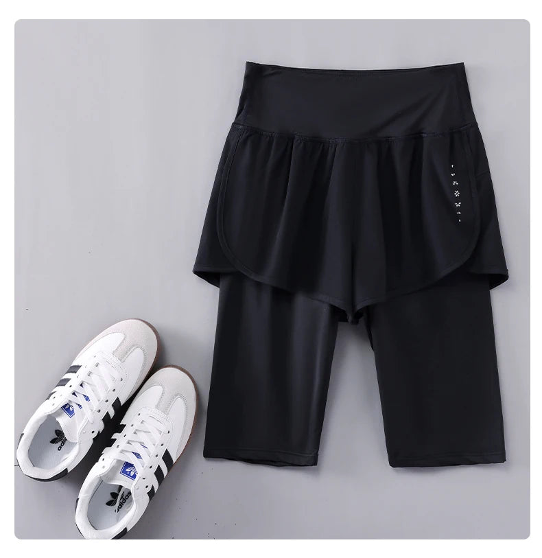 DRUR Yoga Shorts Women Summer Five-Quarter Athletic Shorts Elastic Waist Running Workout Short Leggings For Ladies Sport Shorts