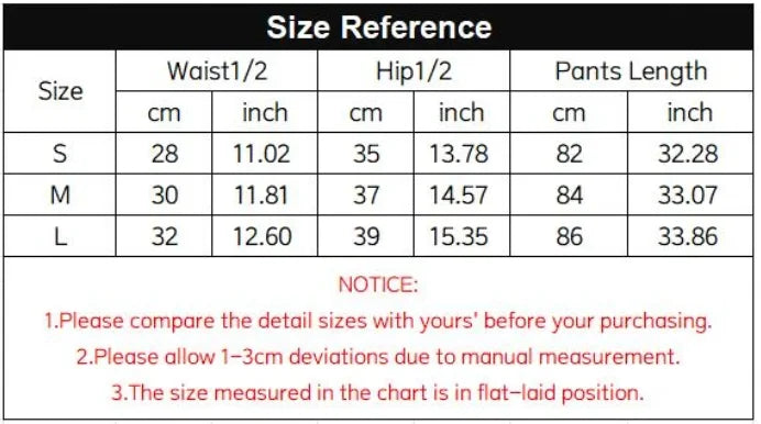 Size reference chart for Women Scrunch Butt Seamless Leggings showing waist hip and pants length in cm and inches