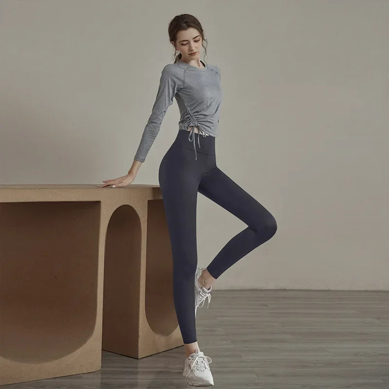 Women's Long Sleeve Yoga Top with Adjustable Drawstring