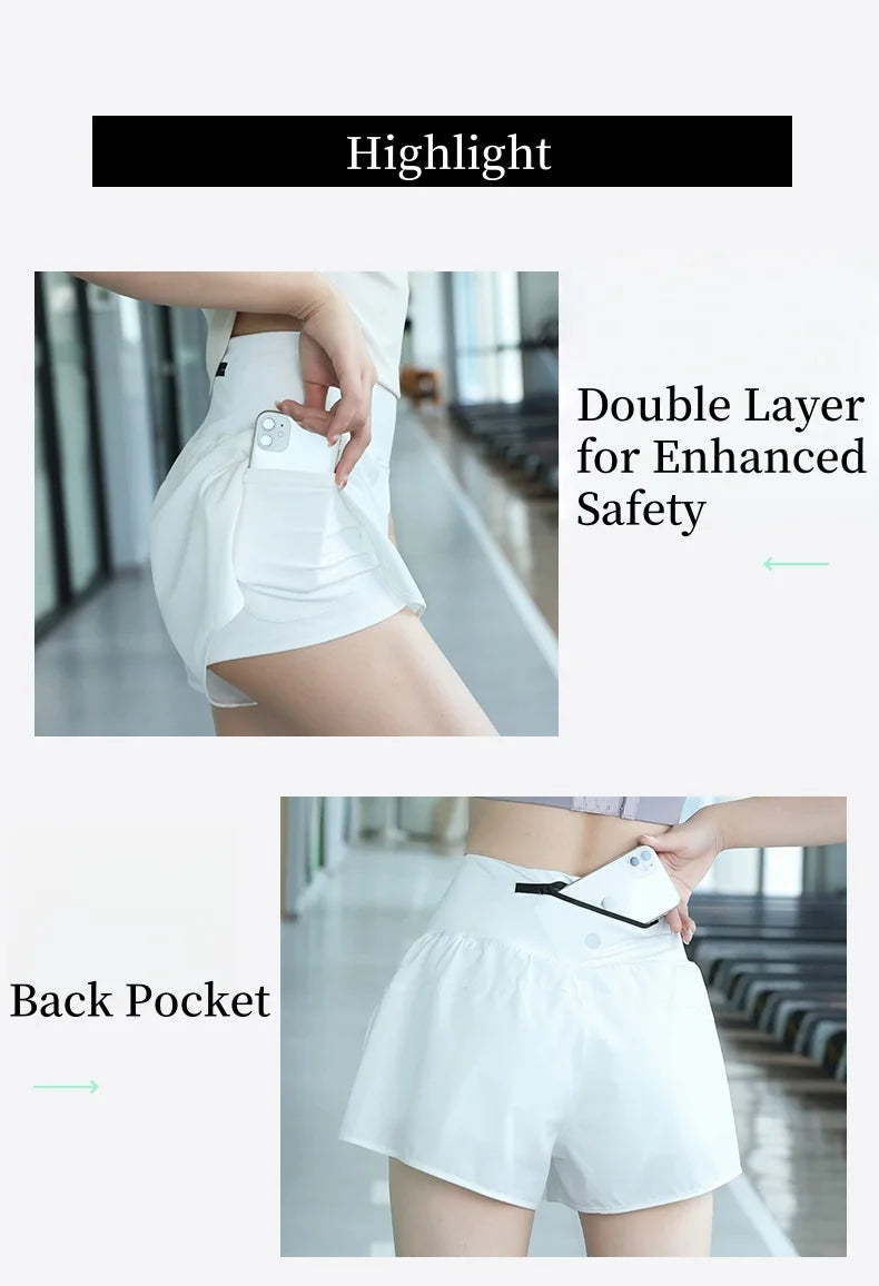 DRUR Women Yoga Shorts High Waist Double Layer Running Gym Shorts With Pocket Summer Sportswear Fitness Clothes Jogger Short New