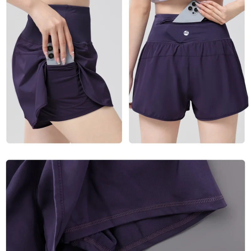 DRUR Women Yoga Shorts High Waist Double Layer Running Gym Shorts With Pocket Summer Sportswear Fitness Clothes Jogger Short New