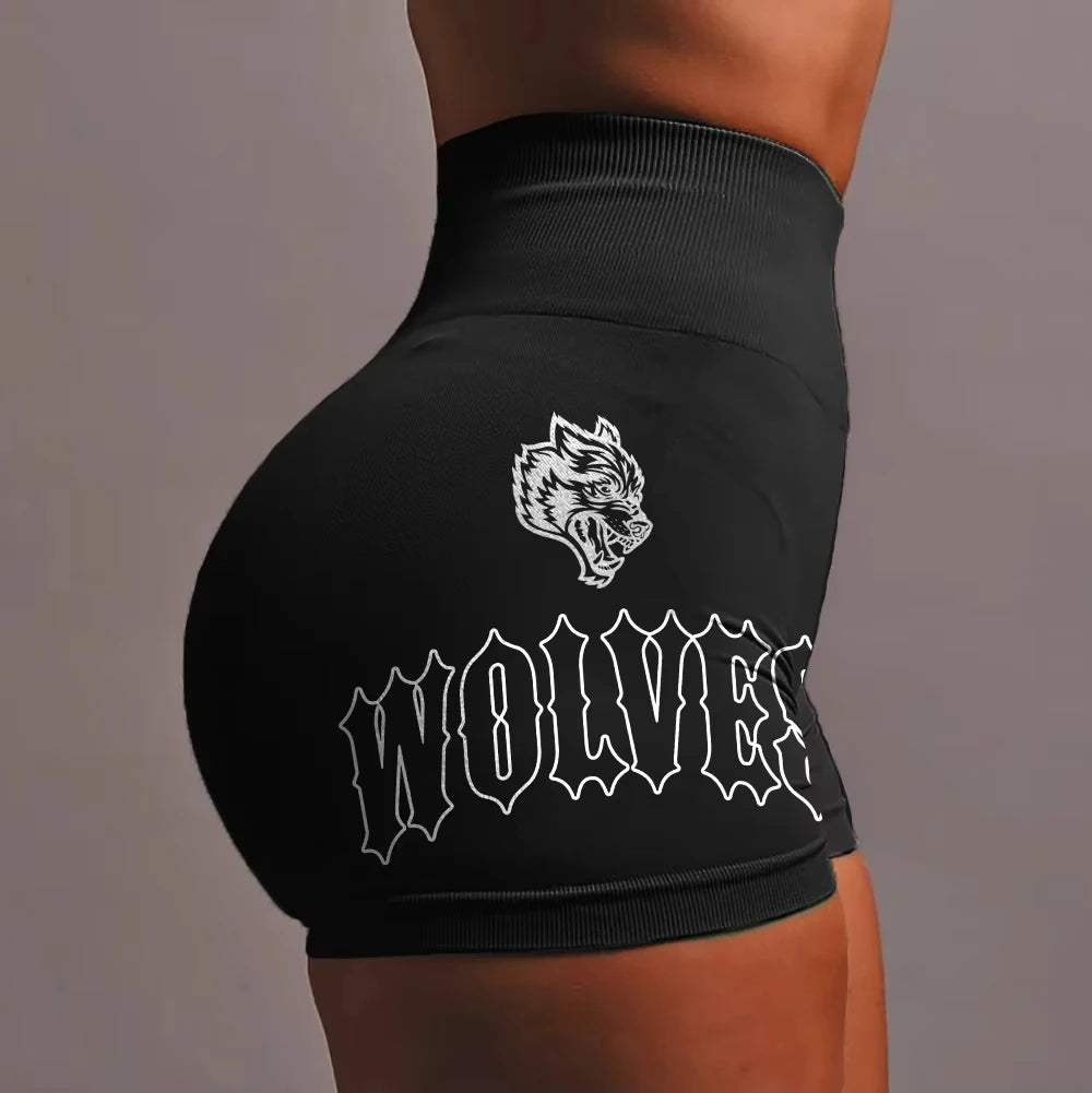 Women's Shorts Fitness Gym Stretch Pants Sportswear High-waisted Sportswear Women's Bodybuilding Fitness Yoga Shorts Wolf Print