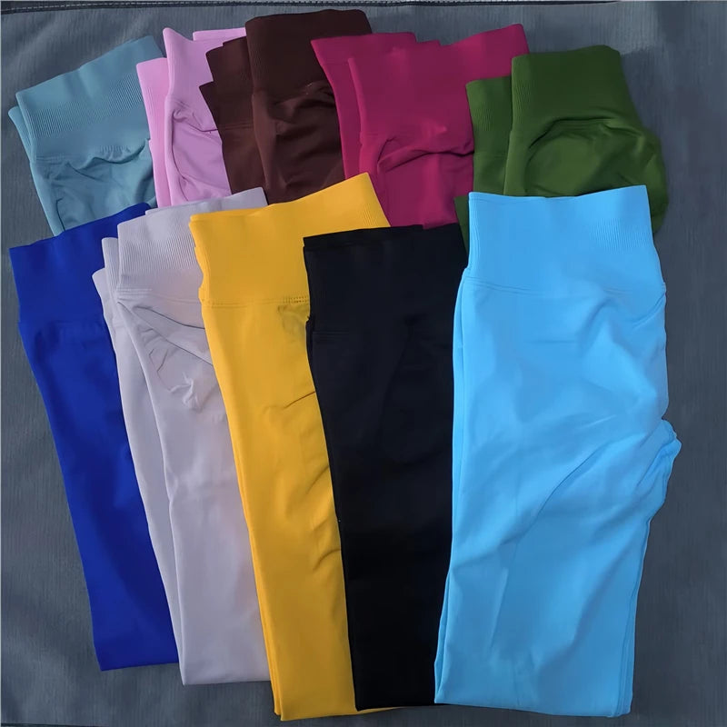 KiKis Women Scrunch Butt Seamless Leggings in multiple colors including blue, yellow, black, green, pink, and brown