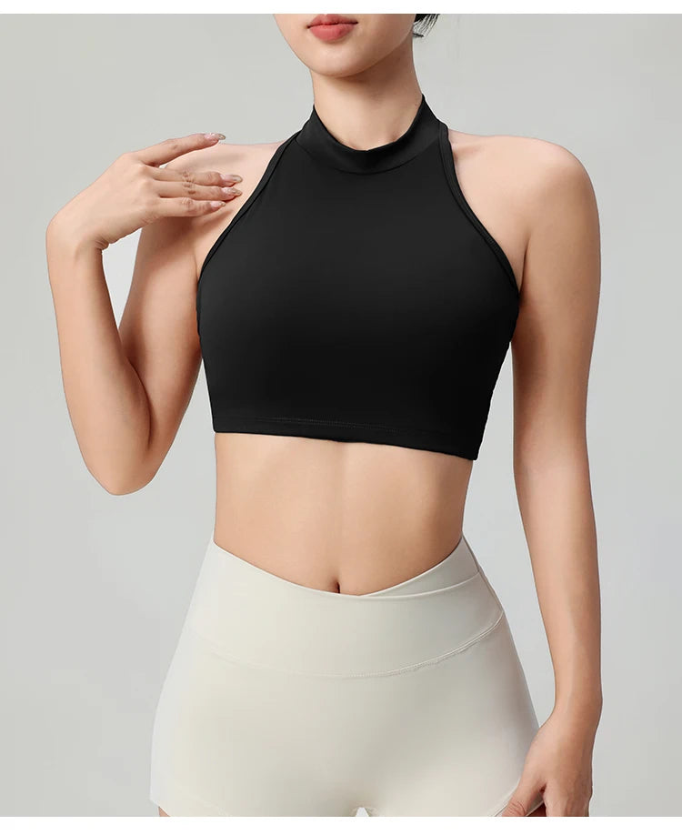 KiKis black comfortable workout tank tops for women with high neckline and sleeveless design