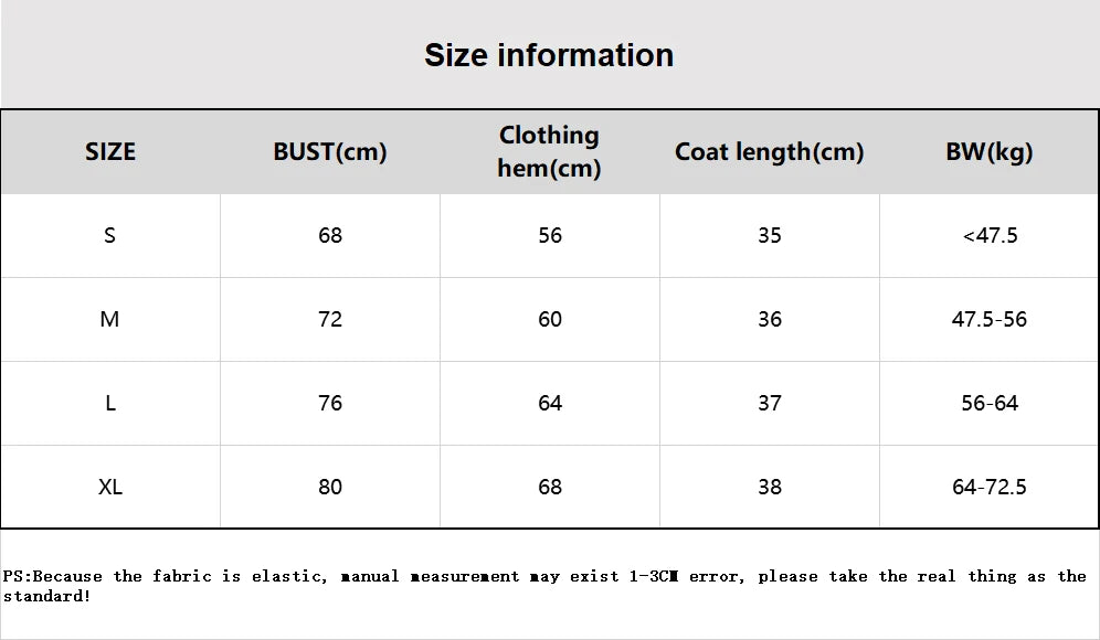 Size chart for KiKis comfortable workout tank tops for women with bust, hem, length, and weight details