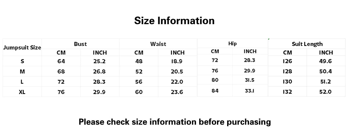 Size chart for KiKis one piece yoga suit for women showing bust waist hip and suit length measurements in cm and inches