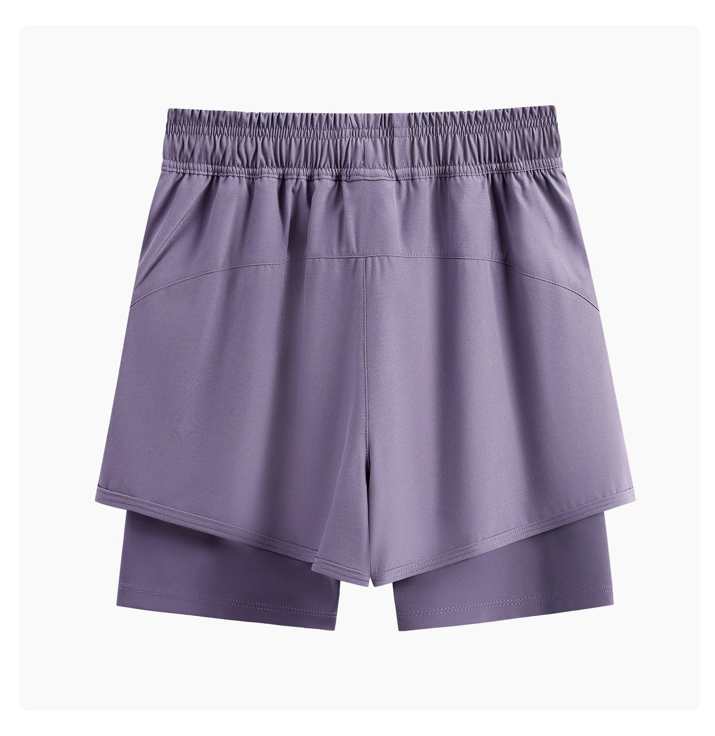 KiKis purple high waist running shorts for women with built-in inner layer and elastic waistband