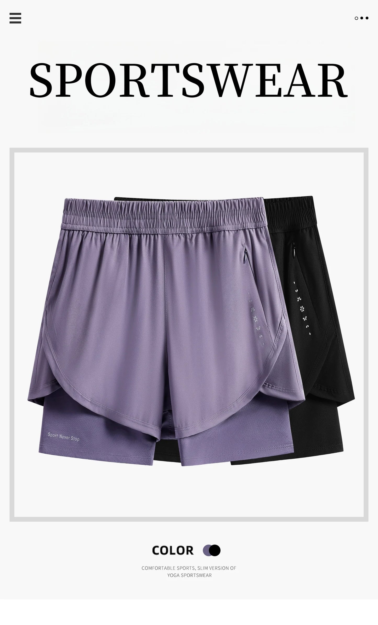 KiKis high waist running shorts for women in purple and black with double-layer design
