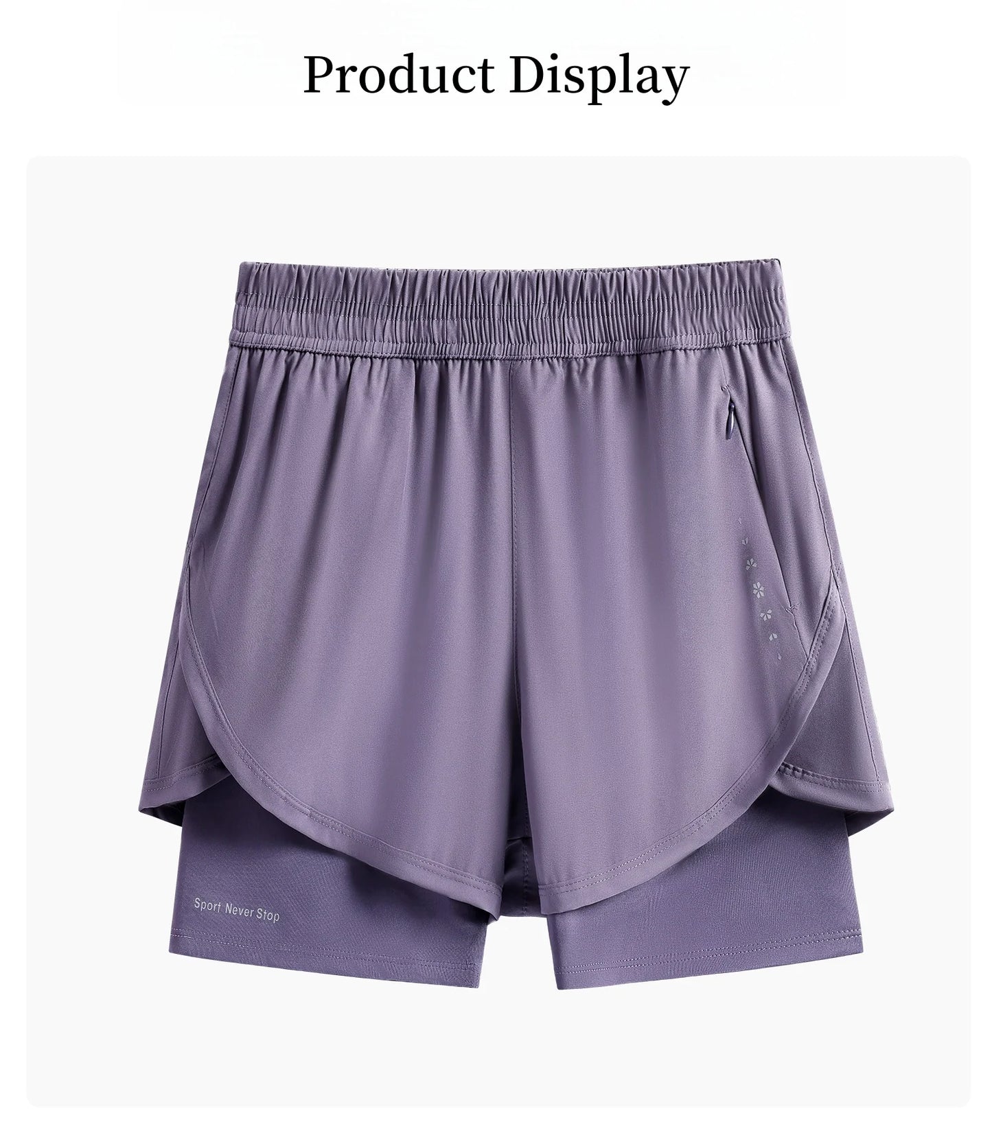 KiKis high waist running shorts for women in purple with double-layer design and elastic waistband