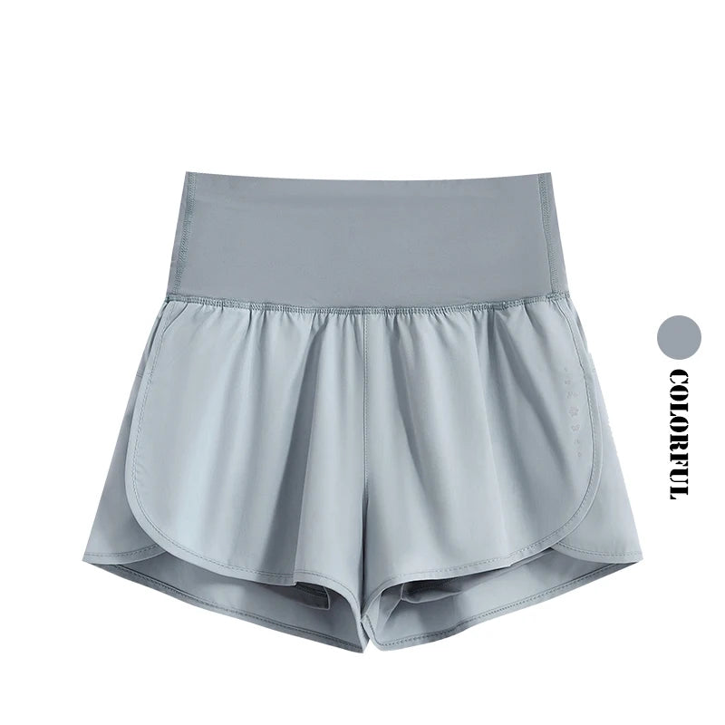 KiKis womens running shorts in light gray with high-waist design and comfortable fit