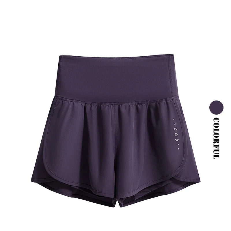 KiKis Womens Running Shorts in dark purple with high waist and lightweight breathable fabric