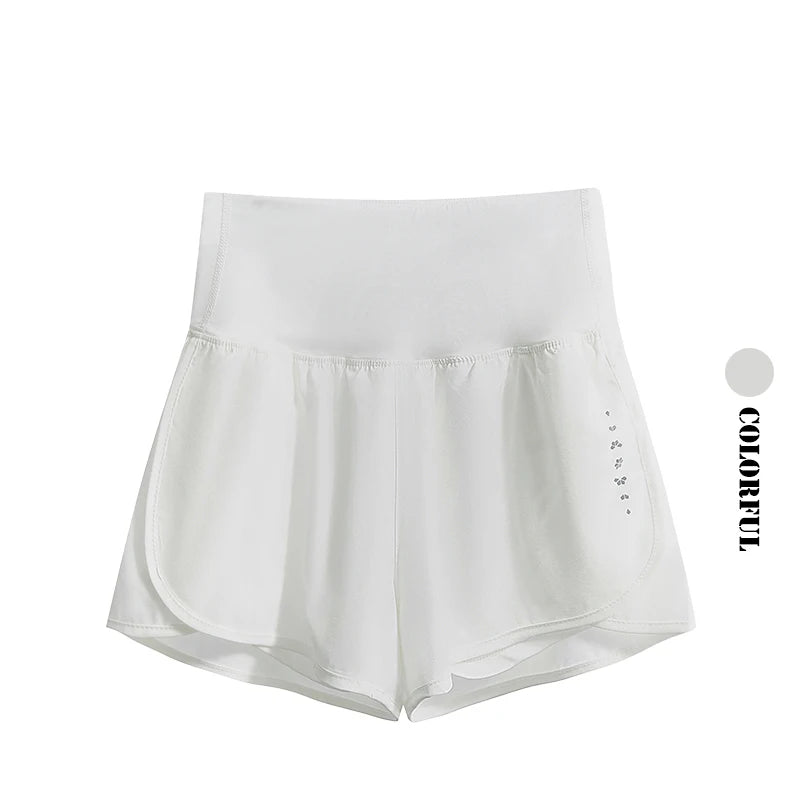 KiKis Womens Running Shorts in white with high waist and lightweight fabric for exercise