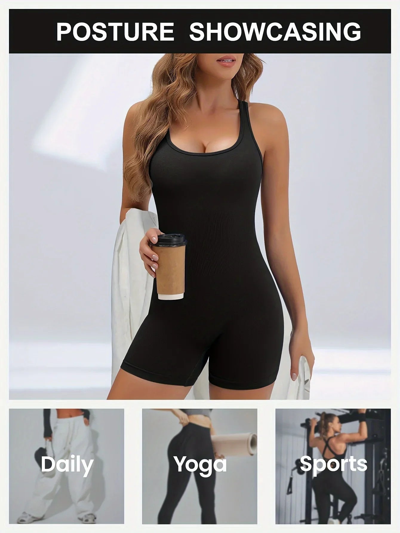 KiKis women's workout jumpsuit in black, sleeveless design for yoga, sports, and daily wear