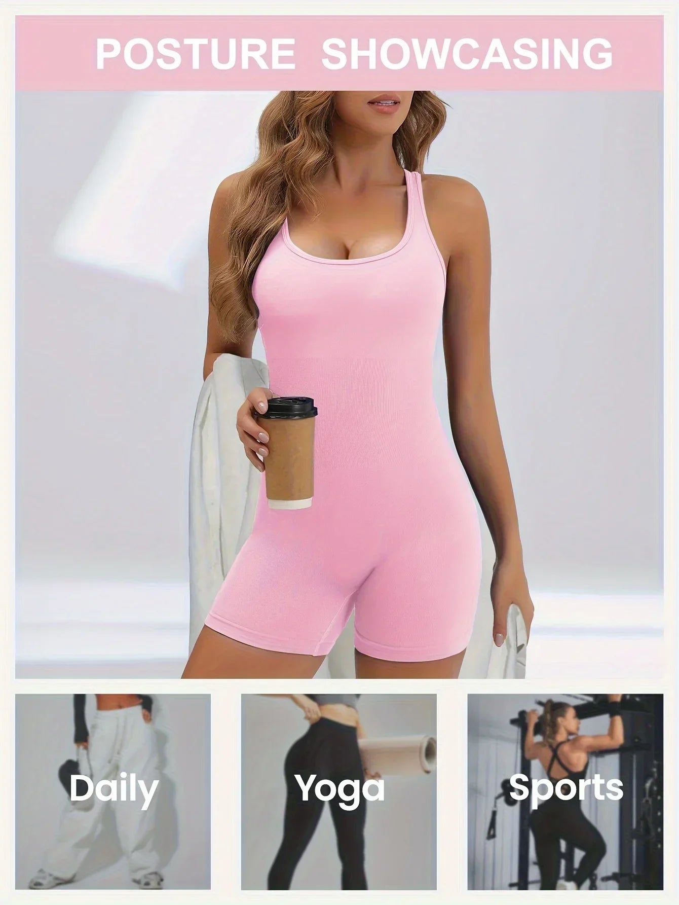 KiKis women's workout jumpsuit in pink sleeveless design suitable for daily wear yoga and sports