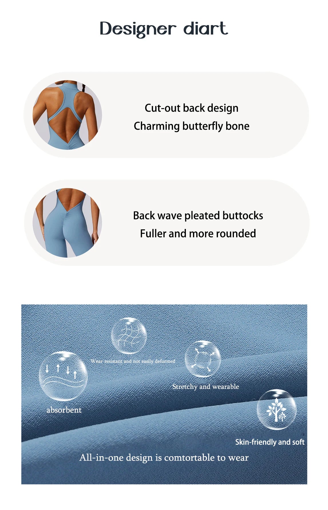 KiKis v back one-piece yoga suit with cut-out back design and breathable soft fabric