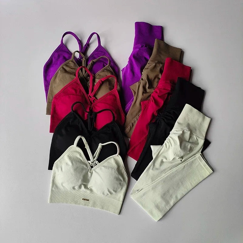 KiKis high waisted workout set for women in various colors including purple, brown, red, black, and white